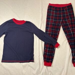 Kids Weatherproof Vintage 2-Piece Pajama Set – Navy Top & Red Plaid Fleece Pants